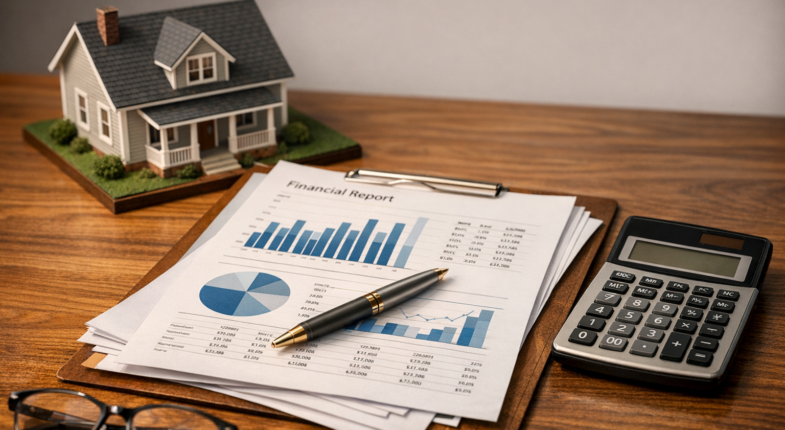 Lender reviewing loan qualification documents carefully