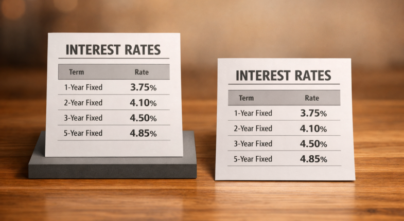 Two lenders comparing loan rate documents