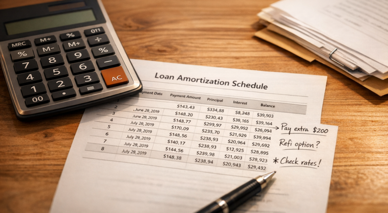 Investor reviewing stacked lien cost documents