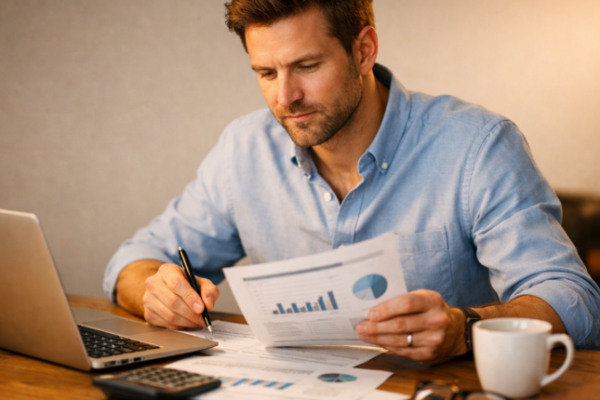 Frustrated self-employed borrower reviewing bank rejection