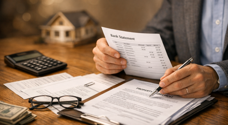 Self-employed borrower reviewing home equity documents