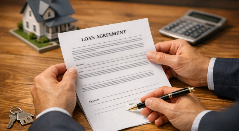 Investor reviewing risky loan document carefully