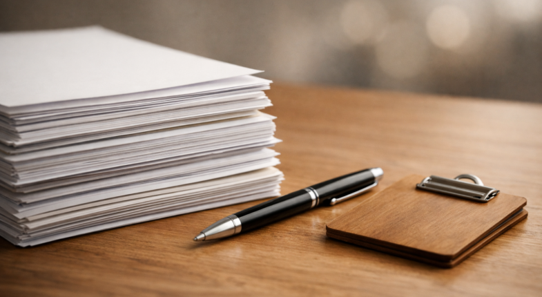 Minimal loan documents on a desk