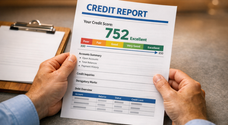 Credit score gauge hovering near minimum threshold