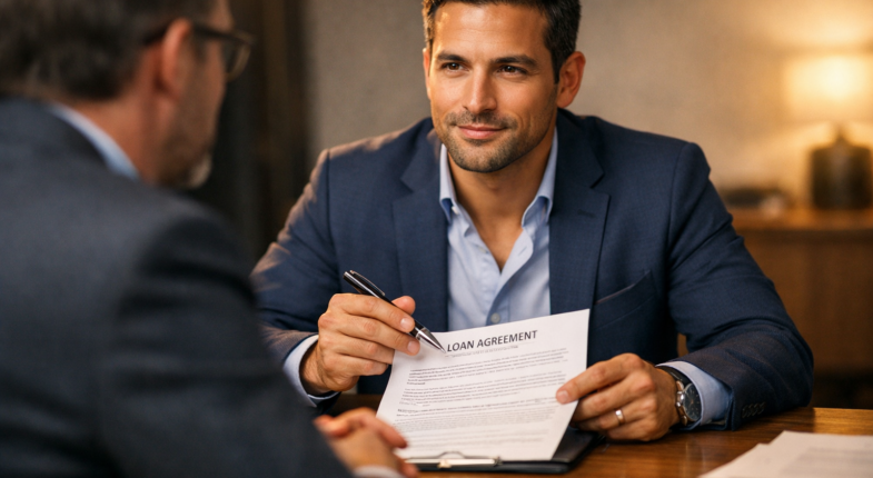 Borrower reviewing loan documents before signing