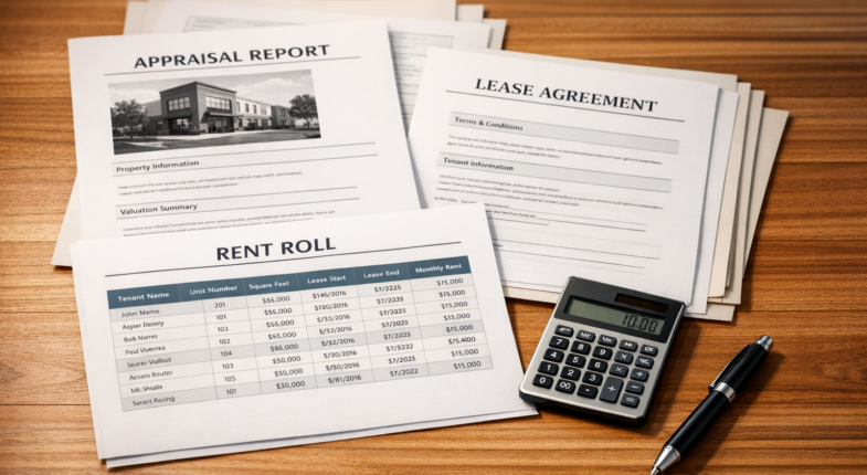 Borrower preparing commercial loan application documents