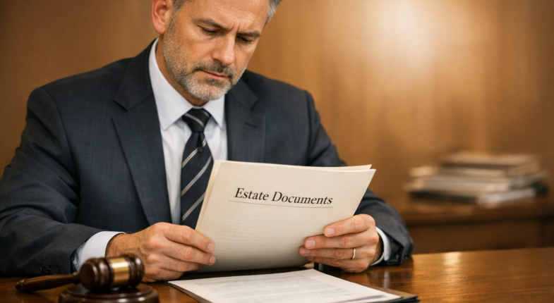 Executor reviewing inherited property legal documents