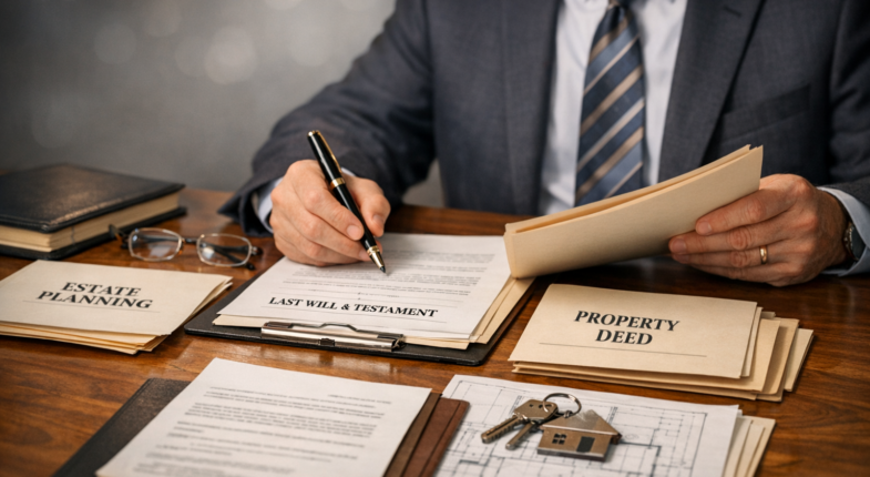 Probate attorney reviewing trust deed documents