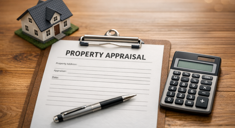 Lender reviewing loan documents at desk
